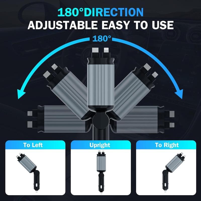 4 in 1 Adjustable Retractable Car Charger with USB Type