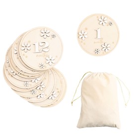 URROMA 12 Pcs Wooden Baby Milestone Set, Hexapetal Flower Discs Baby Birth Announcement Sign Growth Cards Photo Card Props Baby Shower