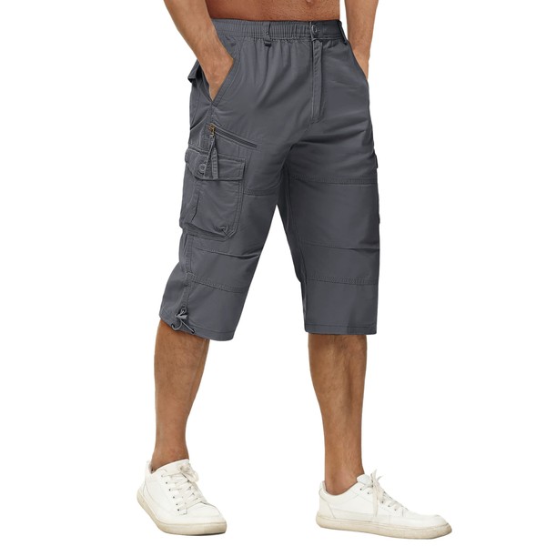 TACVASEN Men's Below Knee Work Shorts - Elastic Waist Long