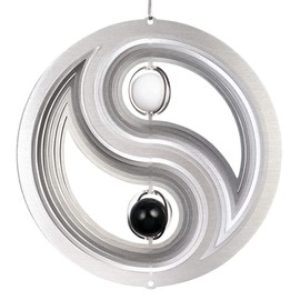 CIM stainless steel, Orbit Yinyang wind chime with ball bearing swivel, hook and 1 m nylon cord and glass beads.