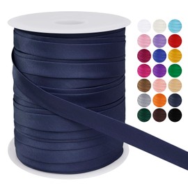 LEREATI Satin Bias Binding Tape for Sewing 3/5 Inch x 50m Sewing Bias Tape Double Fold, Upholstery Webbing Tape for Sewing, Bunting, Seaming, Quilting, Hemming (Dark Blue)