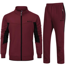 Rdruko Men's Track Suits Sweatsuits 2 Piece Set Jogging Workout Casual Warm Up Outfit Full Zip(Red, US M)