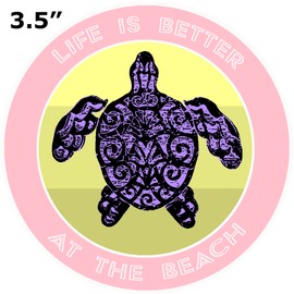 Athena Brands Turtle Life is Better at the Beach Car Truck Window Bumper Graphic Sticker Decal - Surf Shack Pink