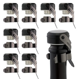 WOTOR Tapón de champán y vino de acero inoxidable con silicona de grado alimenticio, reutilizable, ahorro de champán y vino, a prueba de fugas, para mantener fresco, adecuado para vino, champán, cava, prosecco y espumoso (paquete de 8 unidades)