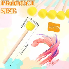 40PCS Round Sponge Foam Brush, 0.6'' Yellow Sponge Brushes for Painting, Sponges Paint Brushs Wooden Handle Foam Brush Sponges Paint Brushes for DIY Arts and Painting Crafts