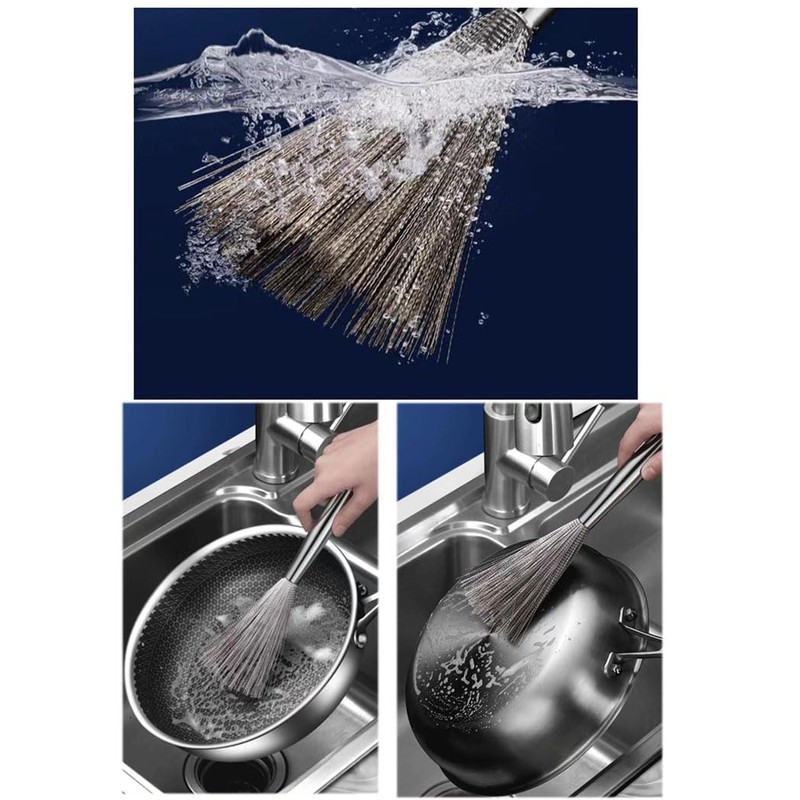 Natiform 3pcs Stainless Steel Brush Skillet Washing Kitchen Skill