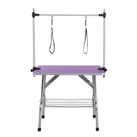 Pet Grooming Table Dog Grooming Table Portable Dog Bathing Station Dog Grooming Stand W/Arm Clamp Noose, Folding Pet Grooming Table for Cat or Dogs, Heavy Duty Stainless Steel Legs (Purple, 36in)