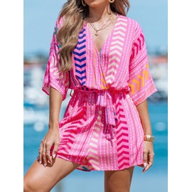 CUPSHE Women Jumpsuit V Neck Lace Up Romper Leopard Print Dolman Sleeves Short Wide Leg Casual Overall Playsuit