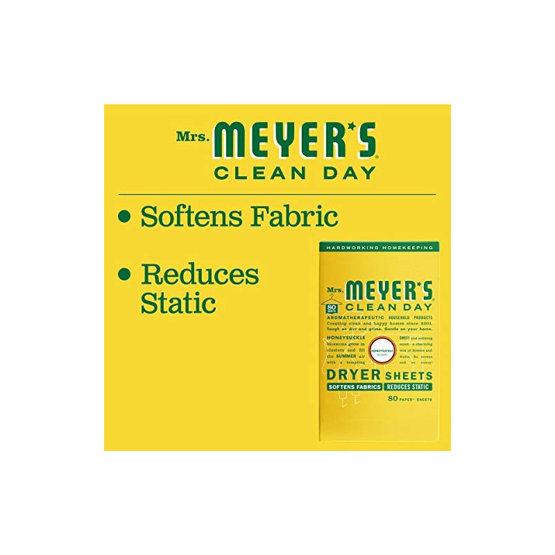 MRS. MEYER'S CLEAN DAY Dryer Sheets, Fabric Softener, Reduces Static,
