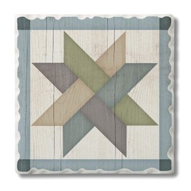 Thirstystone Quilt Design Weave Star Single Tumbled Tile Stone Coaster with Protective Cork Backing Manufactured in The USA 4" Square, Artistic, Easily Wipes Clean