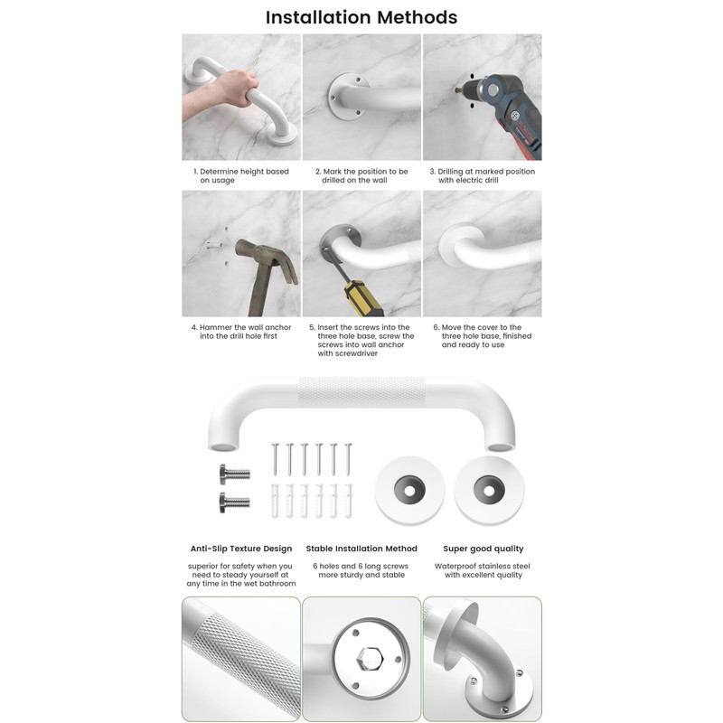 Bathroom Safety Grab Bars Stainless Steel (2Pack) 12-Inch 1.25" Diameter