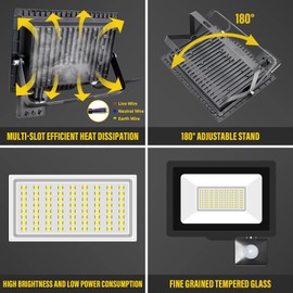 YOJZMA 50W Motion Sensor Flood Light Outdoor, 5000 LM Outdoor LED Spotlight IP66 Waterproof 6000K Daylight Security Lights for Garden Garage Yard Sports Ground （2 Pack）