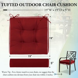Wellsin Outdoor Chair Cushions Set of 2, Patio Cushions for Outdoor Furniture, Tufted Waterproof Outdoor Chair Pads, 19 x 19 Inch, Burgundy