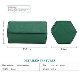 Hiram Watch Travel Case Genuine Leather Hexagon 2 Watch Roll Case Watches Storage Box Protective Organizer for Wrist Watches (Green)