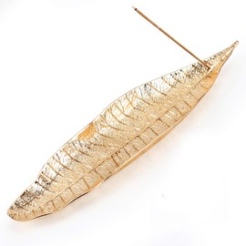 Zen Leaf Incense Burner with Ash Catcher - Compact Zinc Alloy Golden Tray for Meditation, Yoga & Home Decor, Portable Spiritual Aromatherapy Holder