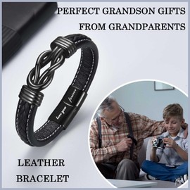 EYQV Grandson Gifts, Leather Bracelet Grandson Gifts for Teenage Boys, Unique Boys Gifts for Grandson Birthday Christmas Graduation, Grandson Gifts from Grandparents