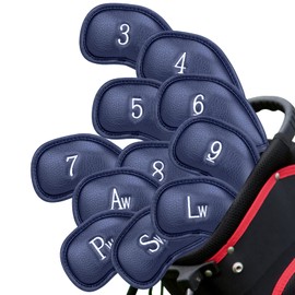 CRAFTSMAN Golf Iron Covers Velcro Closure Headcover Set of 12 (3-9, Aw, Pw, Sw, Lw, Lw) Number Embroidery Wedge Cover Synthetic Leather (Blue PU & Silver Number)