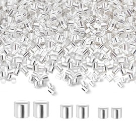 Crimp Beads for Jewellery Making, 1500pcs Crimp Tube Beads Silver 3 Sizes Crimping End Spacer Bead for DIY Jewellery Bracelets Making Accessories