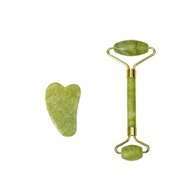 LORJE Gua Sha Stone & Jade Roller Skin Scraper, Natural Jade Stone Face Roller Anti-Aging, Beauty Face Roller For Rejuvenate Skin & Remove Wrinkles (S-round)