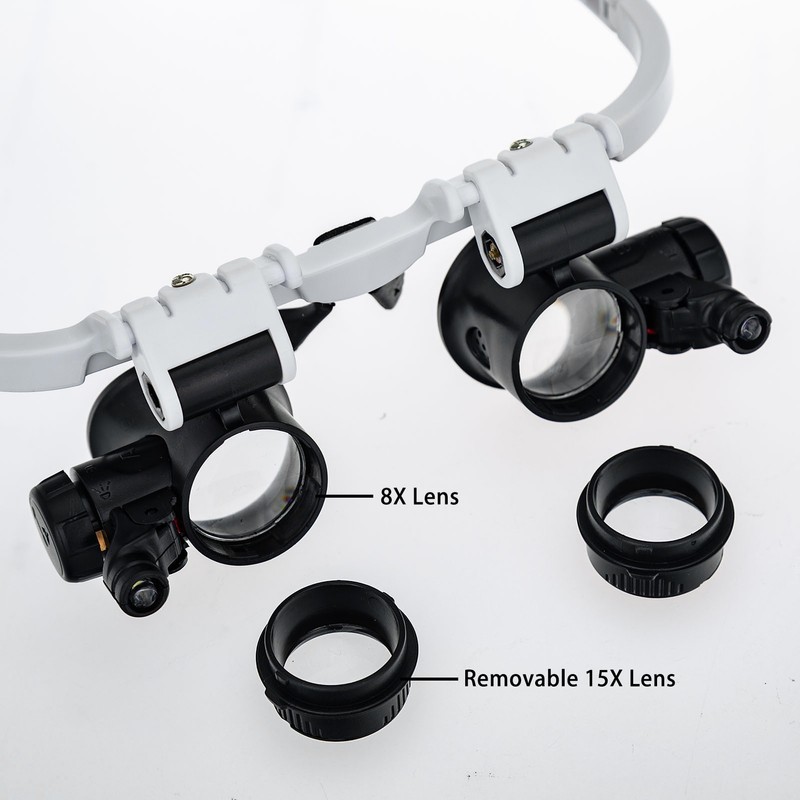 Loupe Magnifier Glasses Head Mount with LED Light Adjustable Glasses