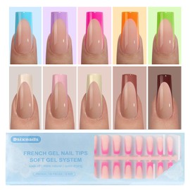 Dsixnails 300 Uñas Postizas Largas De Punta Francesa, Puntas Cuadradas De Gel Suave En 15 Tamaños, Uñas Acrílicas Pre-Duraderas 3 En 1, Sin Necesidad De Limar, Ideales Para Manicura Femenina.