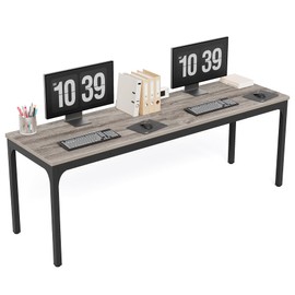LITTLE TREE 78.7-Inch Ultra Long Double Desk, Writing Gaming Work Computer Two-Person Desk for Home Office, Grey + Black