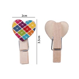 20Pcs Mini Wooden Clothespins with Hearts,Photo Paper Peg Craft Clips Colorful Painted Photo Paper Holders for Hanging Postcard Wedding