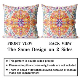 Snycler Orange Blue Ethnic Boho Pillow Covers 20x20 in Bohemian Carpet Cream Coral Floral Decorative Couch Pillow Cases with Zipper Set of 2 Home Decor for Living Room Bedroom Bed Cushion Outdoor