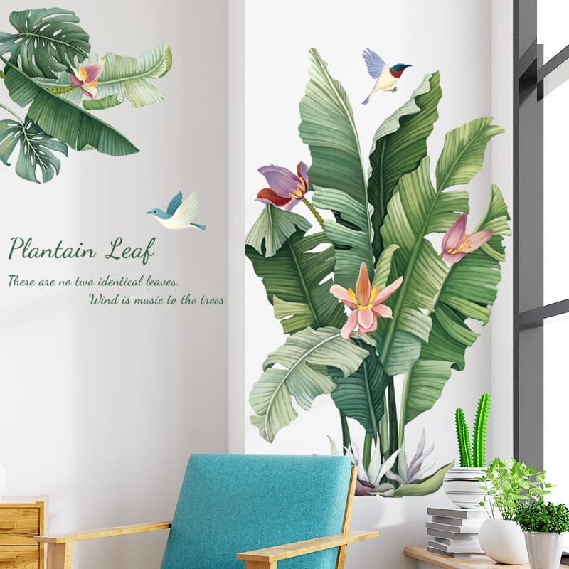Fujitoya Flower Green Leaves Birds Plants Green Flower Wall Sticker