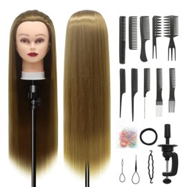 Styling Head 28 inch Hairdresser Training Head 100% Synthetic Fiber Hair Styling Head, Training Head Hairdressing Head with Free Clamp and DIY Braiding Set (#27)