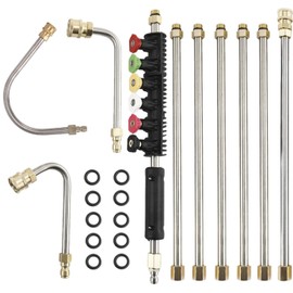 Pressure Washer Extension Wand, Power Washer Lance Set with Spray Nozzle Tips and 30° 90° U Shape Curved Rod, 1/4’’Quick Connect 4000 PSI