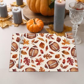 Fall Placemats Set of 4,12x18 Inch Pumpkins with Maple Leaves Heat-Resistant Place Mats,Seasonal Autumn Table Decors for Farmhouse Kitchen Dining Thanksgiving Holiday Party