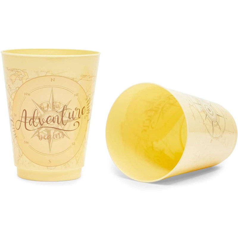 Sparkle and Bash Travel-Themed Plastic Party Cups - Compass Design