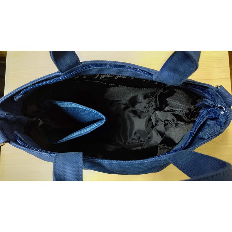 Harapeko Aomushi Apple Sagara Embroidered 2-Way Bag, Navy Blue