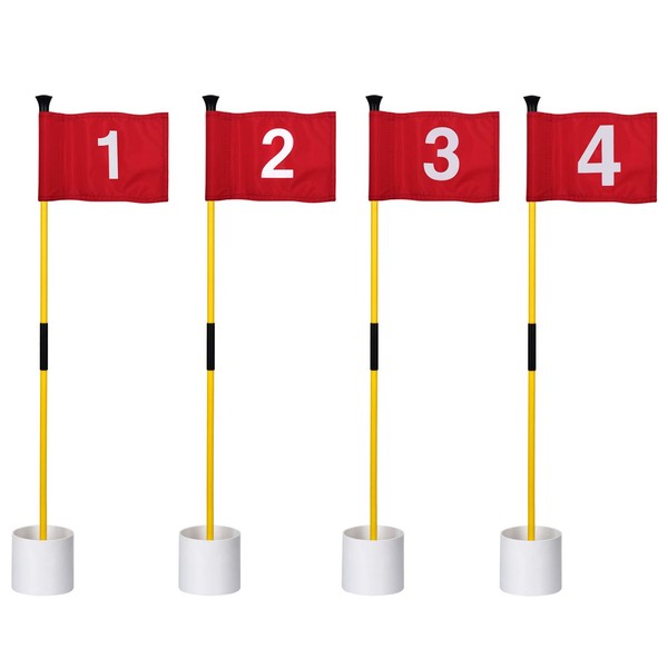 KINGTOP Miniature Golf Flagstick, Practice Putting Green Flags for Yard, Golf Pin Flag Hole Cup Set, Portable 2-Section Design, 3ft Flagpole, Indoor | Outdoor, Red Flag Numbered #1 2 3 4, 4-Pack