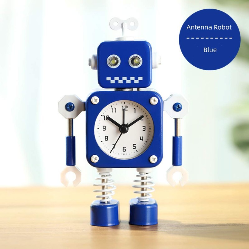 Diskary Robot Alarm Clock,Stainless Metal Non-Ticking Wake-up Clock with Flashing