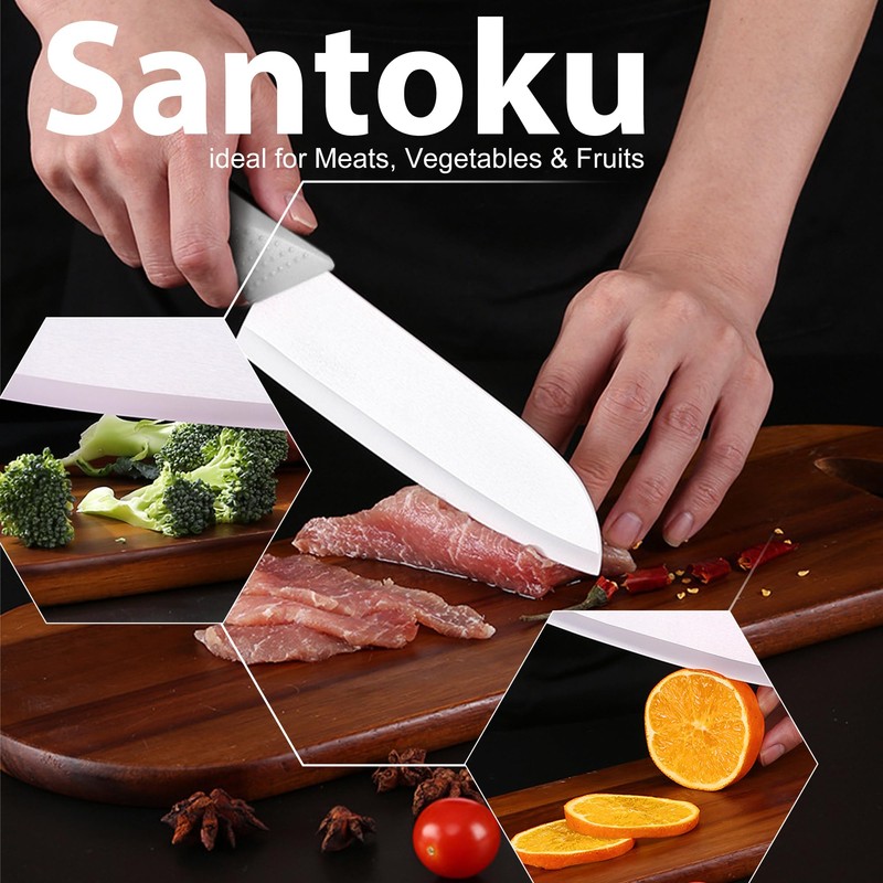 Rynal Ceramic Knife - 7 inch Chef's Santoku Knife -