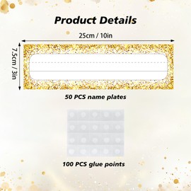 50 PCS Classroom Name Plates for Desk, Gold Confetti Nameplates Name Tags for Classroom Cubbies, School Student Desk Name Tags Classroom Name Plates for Back to School, 10 x 3 inch (Gold Confetti)