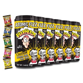 WARHEADS Atomic Fizz - Extreme Sour Fizzing Hard Candy - Sour Apple, Black Cherry, Blue Raspberry, Lemon & Watermelon Flavors - 1.48 oz Canisters - 6 Pack