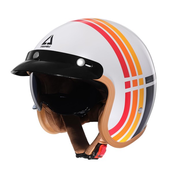 TRIANGLE 3/4 Motorcycle Helmet,Retro Vespa Open Face Adults Helmets with