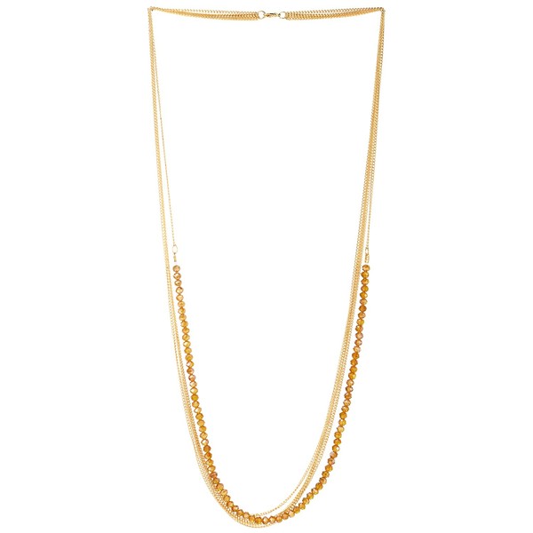 COOLSTEELANDBEYOND Gold Statement Necklace, Multi-layer with Faceted Crystal Beads, Layered
