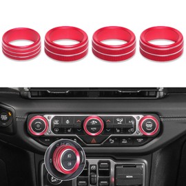 4PCS Aluminum Alloy Button Knob Cover for Jeep Wrangler JL JLU 2018-2025 & Gladiator JT 4XE Compatible Interio Accessories Cover, Volume Radio Air Conditioner Headlight Switch Knob Cover (Red)