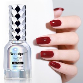 BEAUTPAL Gel Nail Polish 1Pc 15ML Burgundy Red Nail Polish Soak Off UV LED Nail Gel Polish Nail Art Starter Manicure Salon DIY at Home, 0.51 OZ