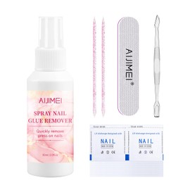 AIJIMEI Press on Nail Remover Kit Spray Nail Glue Remover with Nail Crystal Rod Nail Polish Remover Pads Nail Glue Remover for Press On Nails for False Nails Easy Removal Debonder (60ml/2fl.oz)