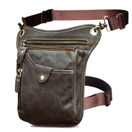 Le'aokuu Mens Genuine Leather Messenger Riding Hip Bum Waist Pack Drop Leg Cross Over Bag (211-5 Grey 2)