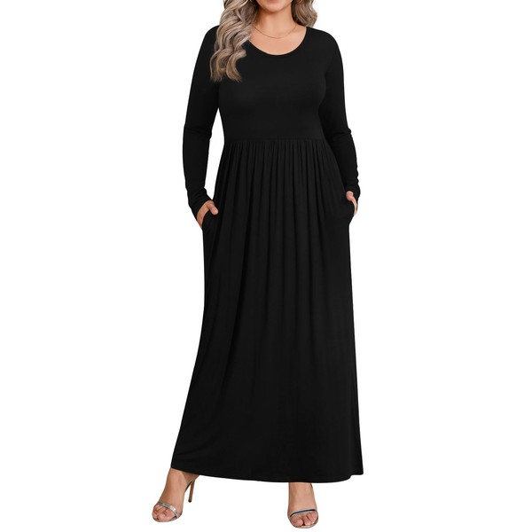 BISHUIGE Womens XL-6XL Long Sleeve Casual Plus Size Maxi Dresses