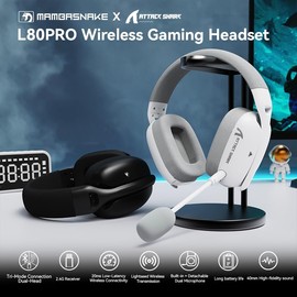 MAMBASNAKE×Attack Shark L80PRO Gaming Headset, Lightweight Over-Ear Gaming Headphones,Wired/BT/2.4G Wireless,Dual Microphone Stereo Surround Sound Low Latency for PC/Smartphone/Laptop/Tablet-White