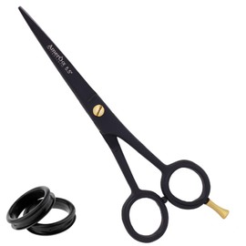 Professional Black Barber Scissors 5.5" – German Stainless Steel Hair Cutting Shears with Leather Pouch – Anti-Slip Grip & Finger Rest – Salon, Paper & Home Use – Travel Friendly