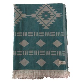 Bersuse 100% Cotton - Belize Extra Large (XL) Throw Blanket - Turkish Towel -Sofa Bed Cover - Peshtemal - 75 x 90 Inches, Aqua