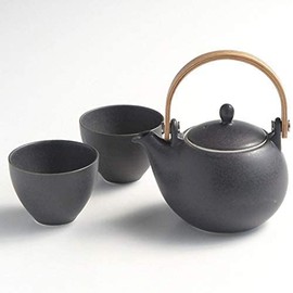 LOLO | Teapot | Gift Set | Made in Japan | Gift | Ceramics | Japanese Tableware | Saucer | (Gift Set) (3 Pieces, Black)